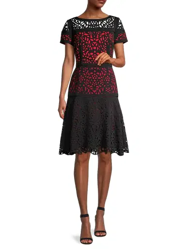 Shani Women's Laser Cut Ombre Dress - Black Red | Thumbnail 2 Shani Women's Laser Cut Ombre Dress - Black Red | Thumbnail 2