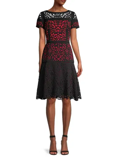 Shani Women's Laser Cut Ombre Dress - Black Red | Thumbnail 3 Shani Women's Laser Cut Ombre Dress - Black Red | Thumbnail 3
