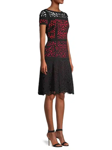 Shani Women's Laser Cut Ombre Dress - Black Red | Thumbnail 4 Shani Women's Laser Cut Ombre Dress - Black Red | Thumbnail 4
