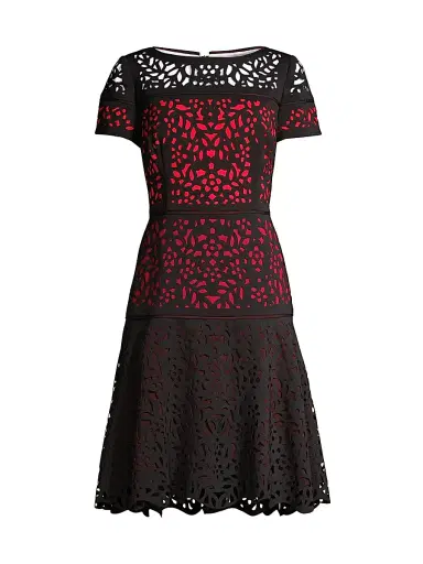 Shani Women's Laser Cut Ombre Dress - Black Red | Thumbnail 1 Shani Women's Laser Cut Ombre Dress - Black Red | Thumbnail 1