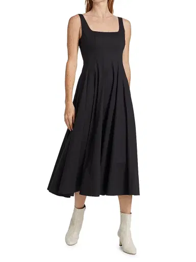 Staud Women's Wells Cotton Poplin A-Line Midi-Dress - Black | Thumbnail 2 Staud Women's Wells Cotton Poplin A-Line Midi-Dress - Black | Thumbnail 2