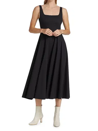 Staud Women's Wells Cotton Poplin A-Line Midi-Dress - Black | Thumbnail 3 Staud Women's Wells Cotton Poplin A-Line Midi-Dress - Black | Thumbnail 3