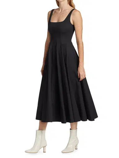 Staud Women's Wells Cotton Poplin A-Line Midi-Dress - Black | Thumbnail 4 Staud Women's Wells Cotton Poplin A-Line Midi-Dress - Black | Thumbnail 4