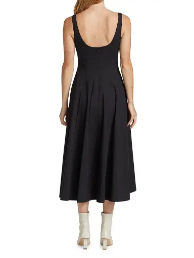 Staud Women's Wells Cotton Poplin A-Line Midi-Dress - Black | Thumbnail 5 Staud Women's Wells Cotton Poplin A-Line Midi-Dress - Black | Thumbnail 5