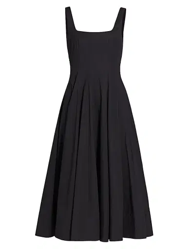 Staud Women's Wells Cotton Poplin A-Line Midi-Dress - Black | Thumbnail 1 Staud Women's Wells Cotton Poplin A-Line Midi-Dress - Black | Thumbnail 1