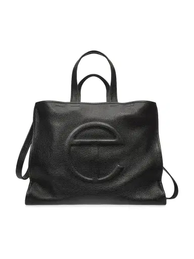 TELFAR Men's Pebbled Leather Carry Bag - Black | Thumbnail 1 TELFAR Men's Pebbled Leather Carry Bag - Black | Thumbnail 1