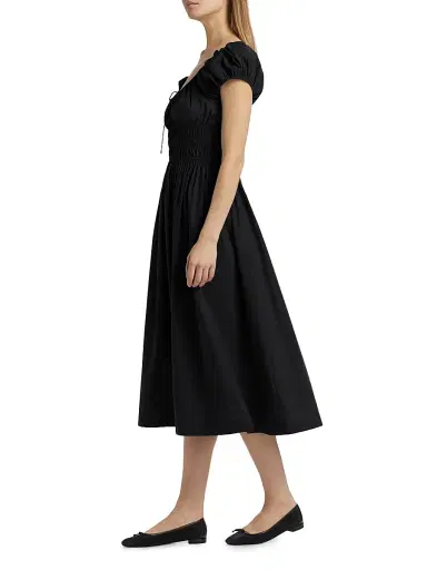 DÔEN Women's Quinn Cotton Shirred Midi-Dress - Black | Thumbnail 2 DÔEN Women's Quinn Cotton Shirred Midi-Dress - Black | Thumbnail 2
