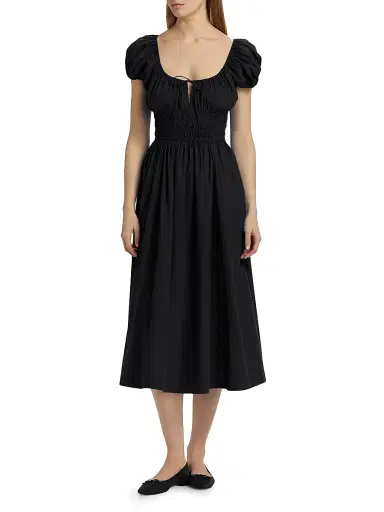 DÔEN Women's Quinn Cotton Shirred Midi-Dress - Black | Thumbnail 3 DÔEN Women's Quinn Cotton Shirred Midi-Dress - Black | Thumbnail 3