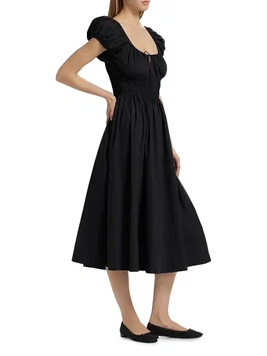 DÔEN Women's Quinn Cotton Shirred Midi-Dress - Black | Thumbnail 4 DÔEN Women's Quinn Cotton Shirred Midi-Dress - Black | Thumbnail 4