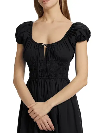 DÔEN Women's Quinn Cotton Shirred Midi-Dress - Black | Thumbnail 6 DÔEN Women's Quinn Cotton Shirred Midi-Dress - Black | Thumbnail 6