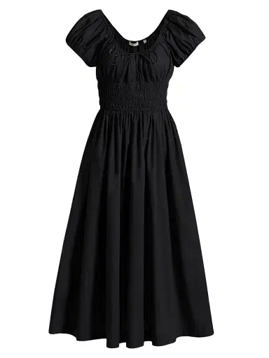 DÔEN Women's Quinn Cotton Shirred Midi-Dress - Black | Thumbnail 1 DÔEN Women's Quinn Cotton Shirred Midi-Dress - Black | Thumbnail 1