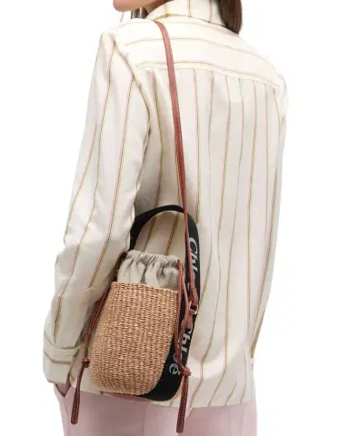 Chloé Woody Small Mifuko Basket Bag with Logo Webbing | Thumbnail 1 Chloé Woody Small Mifuko Basket Bag with Logo Webbing | Thumbnail 1