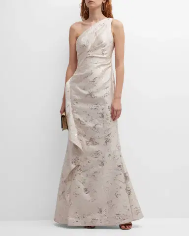 Rickie Freeman for Teri Jon Metallic Jacquard One-Shoulder Side-Ruffle Gown | Thumbnail 2 Rickie Freeman for Teri Jon Metallic Jacquard One-Shoulder Side-Ruffle Gown | Thumbnail 2