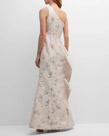 Rickie Freeman for Teri Jon Metallic Jacquard One-Shoulder Side-Ruffle Gown | Thumbnail 4 Rickie Freeman for Teri Jon Metallic Jacquard One-Shoulder Side-Ruffle Gown | Thumbnail 4