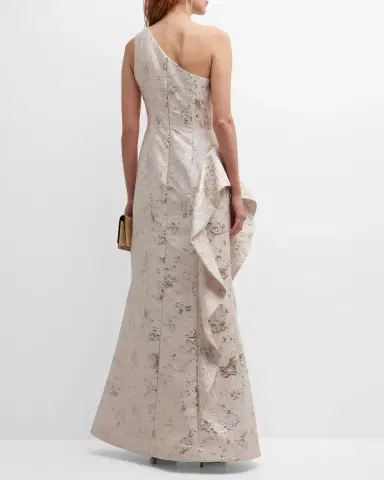 Rickie Freeman for Teri Jon Metallic Jacquard One-Shoulder Side-Ruffle Gown | Thumbnail 6 Rickie Freeman for Teri Jon Metallic Jacquard One-Shoulder Side-Ruffle Gown | Thumbnail 6