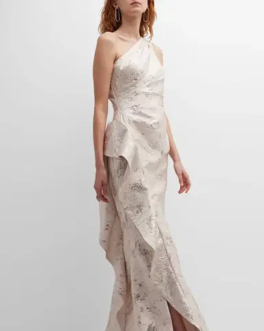 Rickie Freeman for Teri Jon Metallic Jacquard One-Shoulder Side-Ruffle Gown | Thumbnail 7 Rickie Freeman for Teri Jon Metallic Jacquard One-Shoulder Side-Ruffle Gown | Thumbnail 7