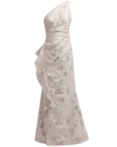 Rickie Freeman for Teri Jon Metallic Jacquard One-Shoulder Side-Ruffle Gown | Thumbnail 1 Rickie Freeman for Teri Jon Metallic Jacquard One-Shoulder Side-Ruffle Gown | Thumbnail 1