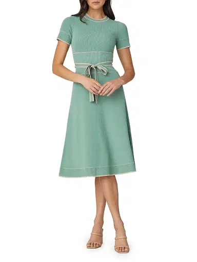 Shoshanna Women's Addison Belted Knit Dress - Pistachio Camel - Size XL | Thumbnail 3 Shoshanna Women's Addison Belted Knit Dress - Pistachio Camel - Size XL | Thumbnail 3