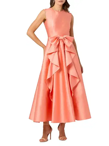 Shoshanna Women's Leo Textured Satin Bow Midi-Dress - Coral - Size 10 | Thumbnail 3 Shoshanna Women's Leo Textured Satin Bow Midi-Dress - Coral - Size 10 | Thumbnail 3