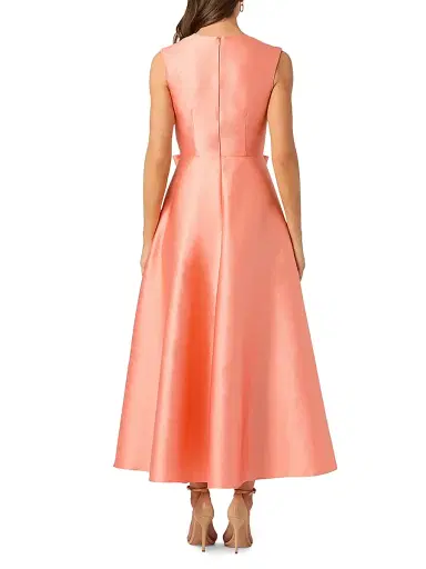 Shoshanna Women's Leo Textured Satin Bow Midi-Dress - Coral - Size 10 | Thumbnail 4 Shoshanna Women's Leo Textured Satin Bow Midi-Dress - Coral - Size 10 | Thumbnail 4