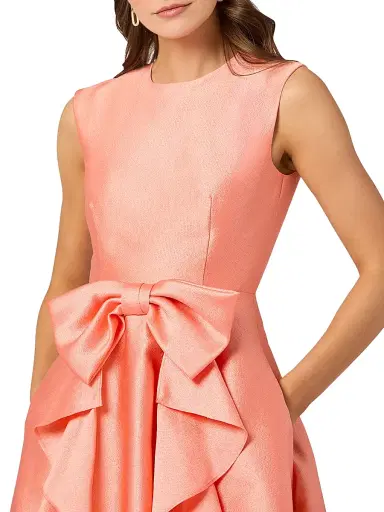 Shoshanna Women's Leo Textured Satin Bow Midi-Dress - Coral - Size 10 | Thumbnail 5 Shoshanna Women's Leo Textured Satin Bow Midi-Dress - Coral - Size 10 | Thumbnail 5