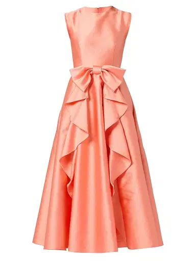 Shoshanna Women's Leo Textured Satin Bow Midi-Dress - Coral - Size 10 | Thumbnail 1 Shoshanna Women's Leo Textured Satin Bow Midi-Dress - Coral - Size 10 | Thumbnail 1