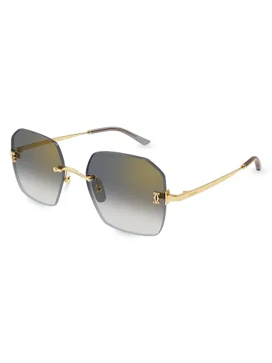 Cartier Women's Double C 55MM Geometrical Sunglasses - Gold Black | Thumbnail 1 Cartier Women's Double C 55MM Geometrical Sunglasses - Gold Black | Thumbnail 1