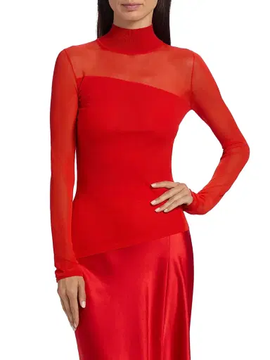 Jason Wu Collection Women's Sheer Merino Wool Asymmetric Top - Papaya | Thumbnail 3 Jason Wu Collection Women's Sheer Merino Wool Asymmetric Top - Papaya | Thumbnail 3