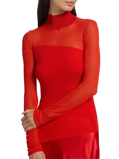 Jason Wu Collection Women's Sheer Merino Wool Asymmetric Top - Papaya | Thumbnail 6 Jason Wu Collection Women's Sheer Merino Wool Asymmetric Top - Papaya | Thumbnail 6