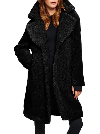 SAM. Women's Sherpa Leather-Trimmed Coat - Black | Thumbnail 2 SAM. Women's Sherpa Leather-Trimmed Coat - Black | Thumbnail 2