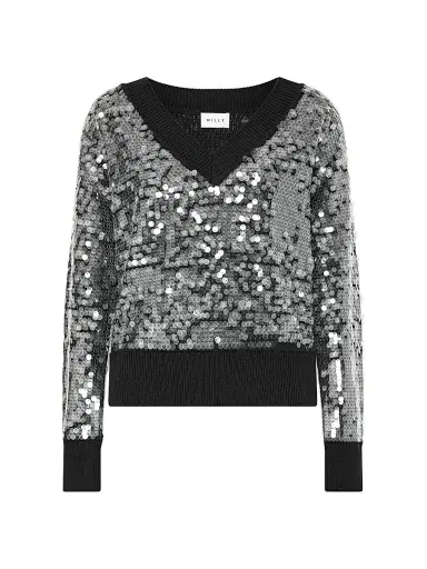 Milly Women's Ilaria Sequined V-Neck Sweater | Thumbnail 1 Milly Women's Ilaria Sequined V-Neck Sweater | Thumbnail 1