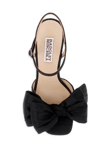 BADGLEY MISCHKA Women's Oliva 85MM Silk Bow Sandals - Black Silk - Size 9 | Thumbnail 4 BADGLEY MISCHKA Women's Oliva 85MM Silk Bow Sandals - Black Silk - Size 9 | Thumbnail 4