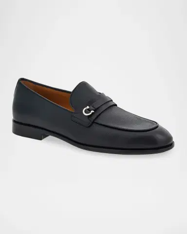 Ferragamo Men 's Desio Gancio Ornament Grained Leather Penny Loafers | Thumbnail 2 Ferragamo Men 's Desio Gancio Ornament Grained Leather Penny Loafers | Thumbnail 2