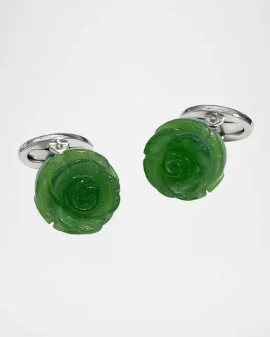 Jan Leslie Men's Hand-Carved Green Onyx Sterling Silver Cufflinks | Thumbnail 2 Jan Leslie Men's Hand-Carved Green Onyx Sterling Silver Cufflinks | Thumbnail 2