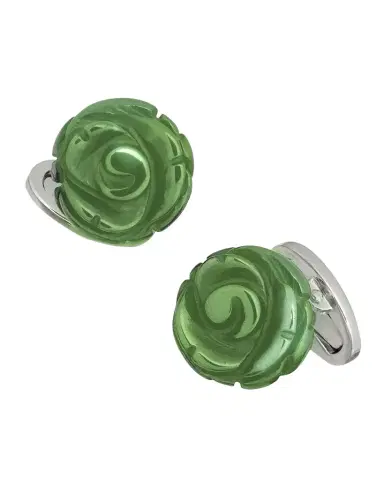 Jan Leslie Men's Hand-Carved Green Onyx Sterling Silver Cufflinks | Thumbnail 1 Jan Leslie Men's Hand-Carved Green Onyx Sterling Silver Cufflinks | Thumbnail 1