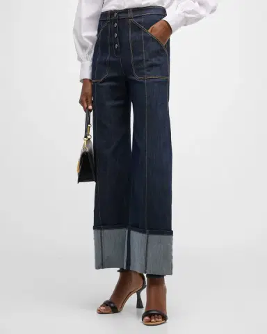 Cinq a Sept Benji Cuffed Ankle Topstitched Denim Pants | Thumbnail 3 Cinq a Sept Benji Cuffed Ankle Topstitched Denim Pants | Thumbnail 3