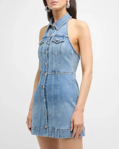 Alice + Olivia Kendall Denim Halter Mini Dress | Thumbnail 2 Alice + Olivia Kendall Denim Halter Mini Dress | Thumbnail 2