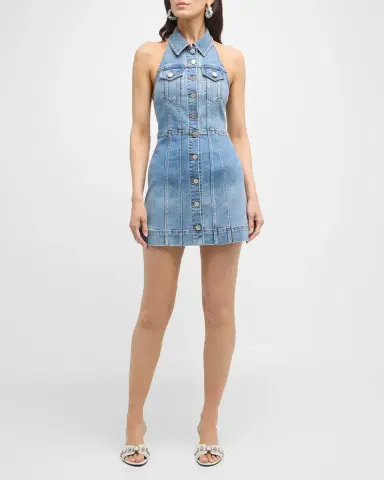 Alice + Olivia Kendall Denim Halter Mini Dress | Thumbnail 3 Alice + Olivia Kendall Denim Halter Mini Dress | Thumbnail 3