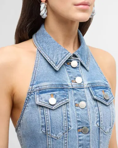 Alice + Olivia Kendall Denim Halter Mini Dress | Thumbnail 6 Alice + Olivia Kendall Denim Halter Mini Dress | Thumbnail 6