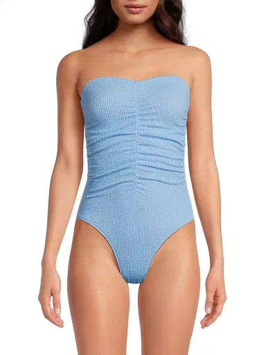 Milly Women's Textured Ruched Strapless One-Piece Swimsuit - Light Blue - Size Large | Thumbnail 3 Milly Women's Textured Ruched Strapless One-Piece Swimsuit - Light Blue - Size Large | Thumbnail 3