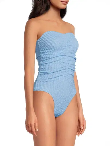 Milly Women's Textured Ruched Strapless One-Piece Swimsuit - Light Blue - Size Large | Thumbnail 4 Milly Women's Textured Ruched Strapless One-Piece Swimsuit - Light Blue - Size Large | Thumbnail 4