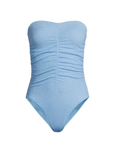 Milly Women's Textured Ruched Strapless One-Piece Swimsuit - Light Blue - Size Large | Thumbnail 1 Milly Women's Textured Ruched Strapless One-Piece Swimsuit - Light Blue - Size Large | Thumbnail 1