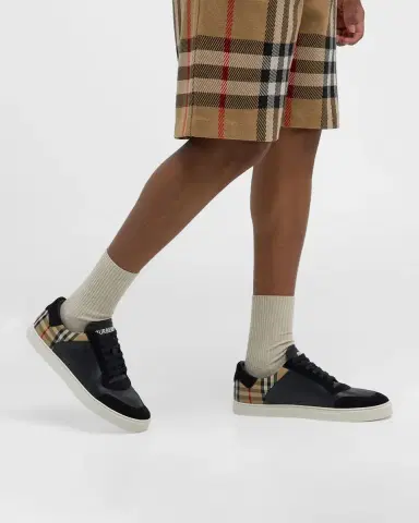 Burberry Men's Stevie Leather and Check Low-Top Sneakers | Thumbnail 2 Burberry Men's Stevie Leather and Check Low-Top Sneakers | Thumbnail 2