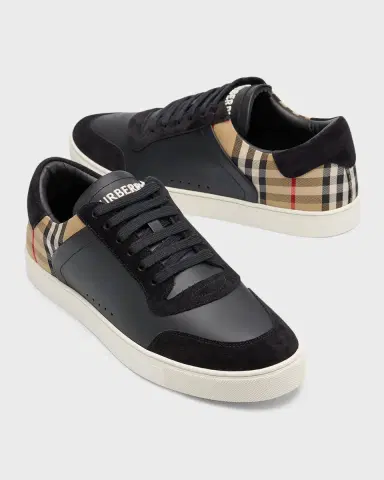 Burberry Men's Stevie Leather and Check Low-Top Sneakers | Thumbnail 8 Burberry Men's Stevie Leather and Check Low-Top Sneakers | Thumbnail 8