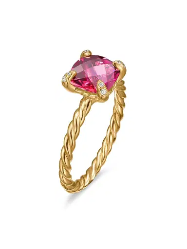 David Yurman Women's Chatelaine Ring in 1K Yellow Gold with Pavé Diamonds - Pink Tourmaline | Thumbnail 3 David Yurman Women's Chatelaine Ring in 1K Yellow Gold with Pavé Diamonds - Pink Tourmaline | Thumbnail 3