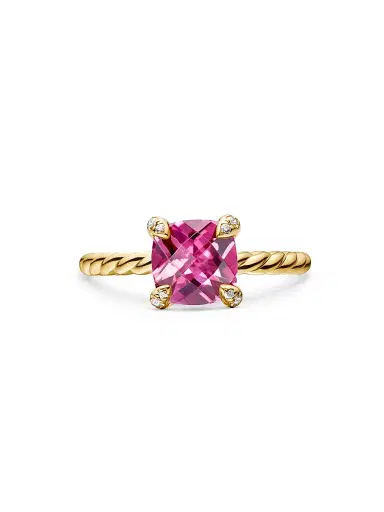 David Yurman Women's Chatelaine Ring in 1K Yellow Gold with Pavé Diamonds - Pink Tourmaline | Thumbnail 4 David Yurman Women's Chatelaine Ring in 1K Yellow Gold with Pavé Diamonds - Pink Tourmaline | Thumbnail 4