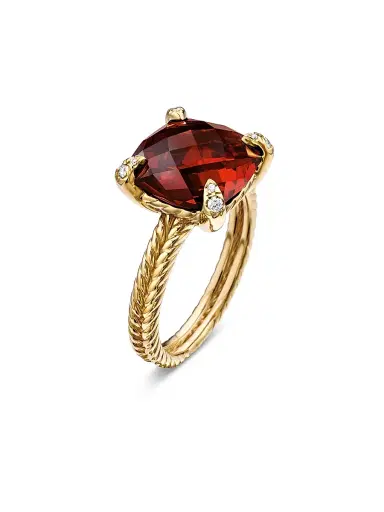 David Yurman Women's Chatelaine Ring in 18K Yellow Gold with Pavé Diamonds - Garnet | Thumbnail 3 David Yurman Women's Chatelaine Ring in 18K Yellow Gold with Pavé Diamonds - Garnet | Thumbnail 3