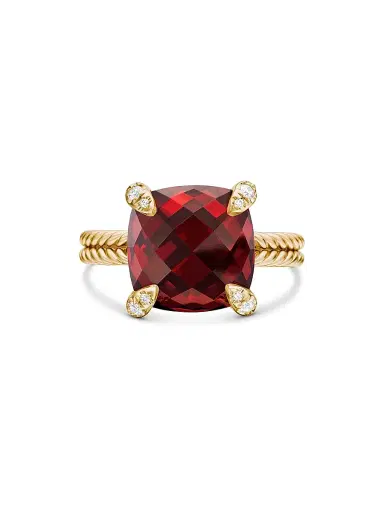 David Yurman Women's Chatelaine Ring in 18K Yellow Gold with Pavé Diamonds - Garnet | Thumbnail 4 David Yurman Women's Chatelaine Ring in 18K Yellow Gold with Pavé Diamonds - Garnet | Thumbnail 4