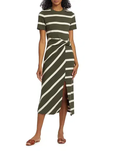 Tanya Taylor Women's Cody Striped Short-Sleeve Dress - Army Cream | Thumbnail 2 Tanya Taylor Women's Cody Striped Short-Sleeve Dress - Army Cream | Thumbnail 2
