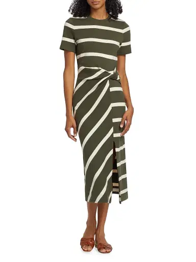 Tanya Taylor Women's Cody Striped Short-Sleeve Dress - Army Cream | Thumbnail 3 Tanya Taylor Women's Cody Striped Short-Sleeve Dress - Army Cream | Thumbnail 3